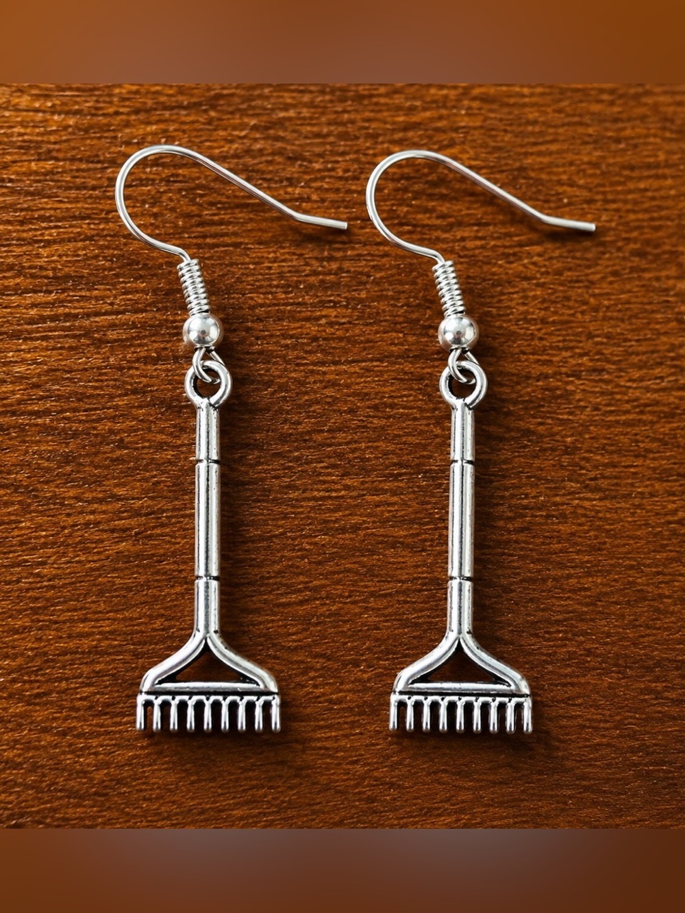 Silver Tone Rake Dangle Earrings Handmade!